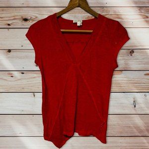 Red V-Neck Women's Top
